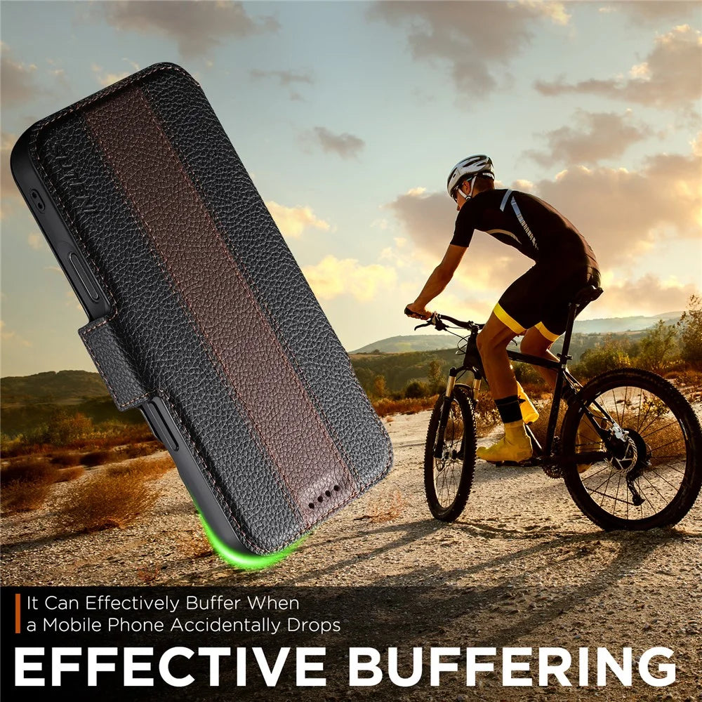 SUTENI Q-08 for iPhone 17 Pro Magnetic Case Litchi Texture Wallet Stand Splicing Color Leather Detachable Phone Cover - Brown - 7