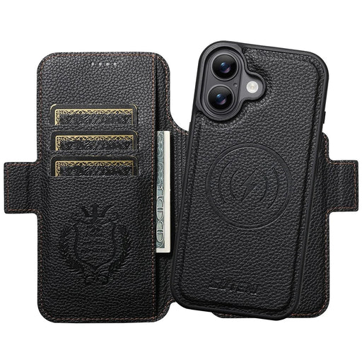 SUTENI Q-08 for iPhone 17 Magnetic Case Litchi Texture Wallet Stand Splicing Color Leather Detachable Phone Cover - Brown - 2