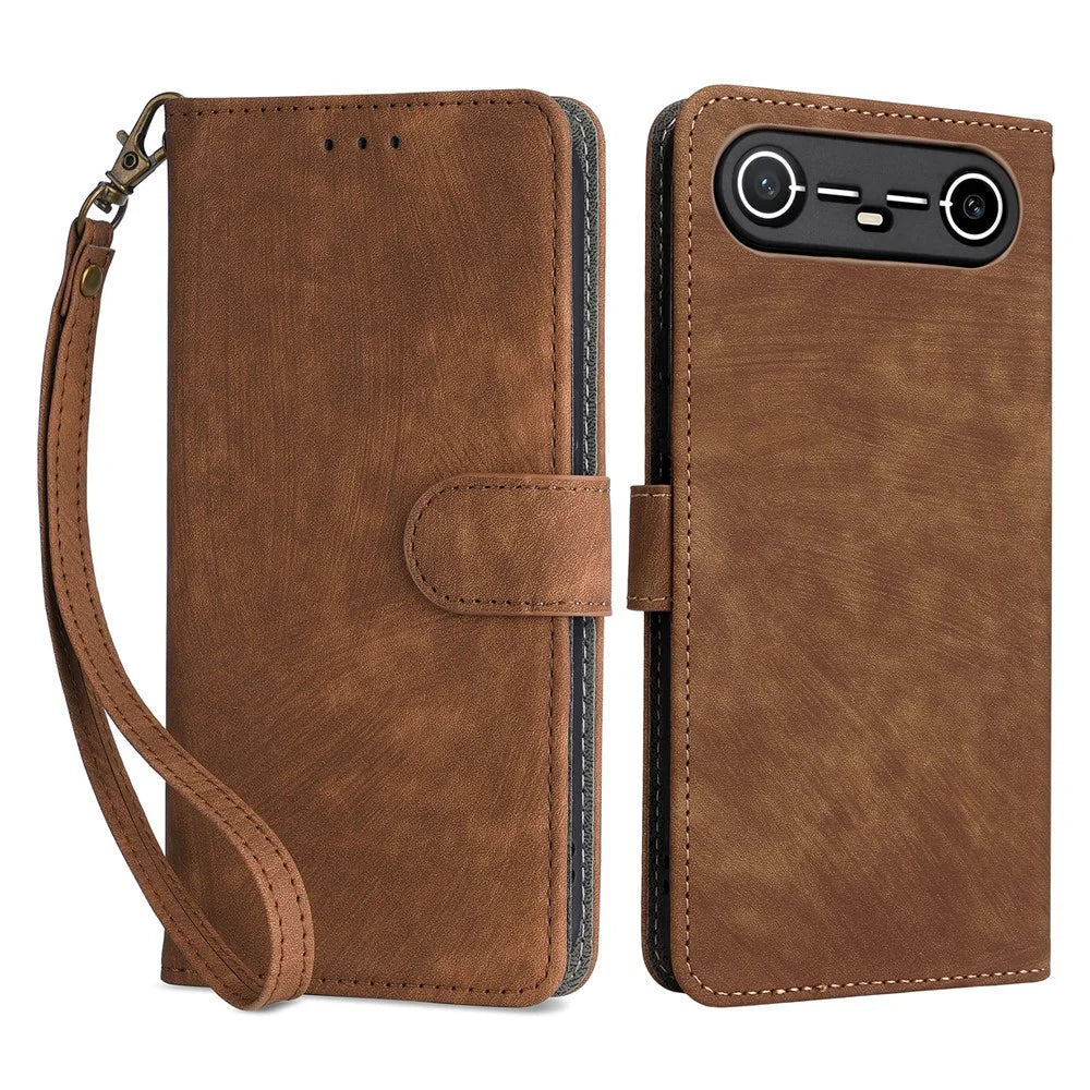 For TECNO Spark Slim 4G / Pova Slim 5G Case Wallet RFID Blocking PU Leather Phone Cover Stand with Strap - Brown - 1