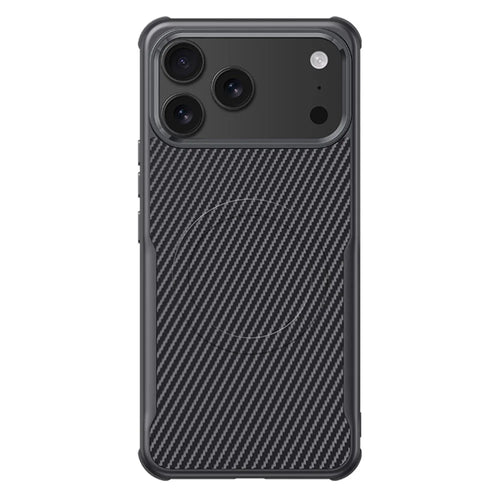 For iPhone 17 Pro Case Compatible with MagSafe Carbon Fiber PU + PC + Silicone Protective Cover - Black - 1