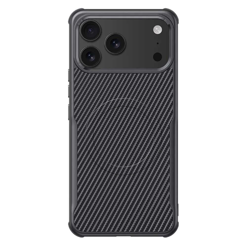 For iPhone 17 Pro Case Compatible with MagSafe Carbon Fiber PU + PC + Silicone Protective Cover - Black - 1