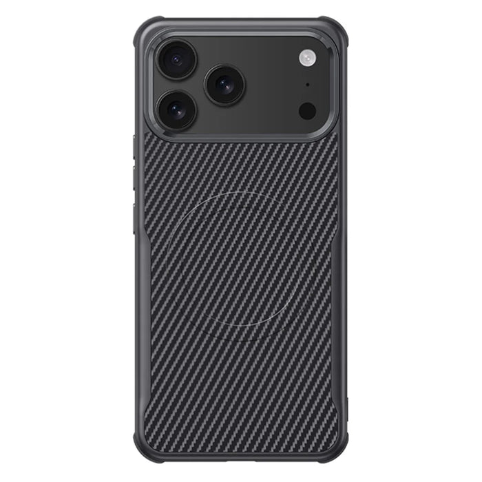 For iPhone 17 Pro Case Compatible with MagSafe Carbon Fiber PU + PC + Silicone Protective Cover - Black - 1