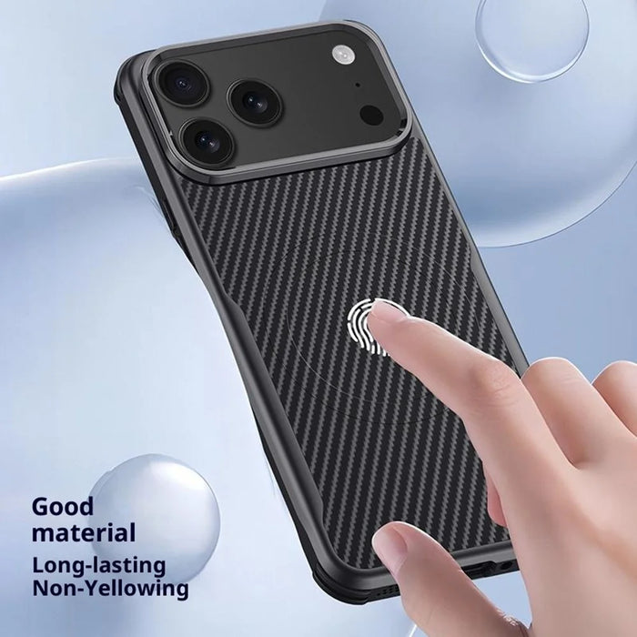 For iPhone 17 Pro Case Compatible with MagSafe Carbon Fiber PU + PC + Silicone Protective Cover - Black - 3