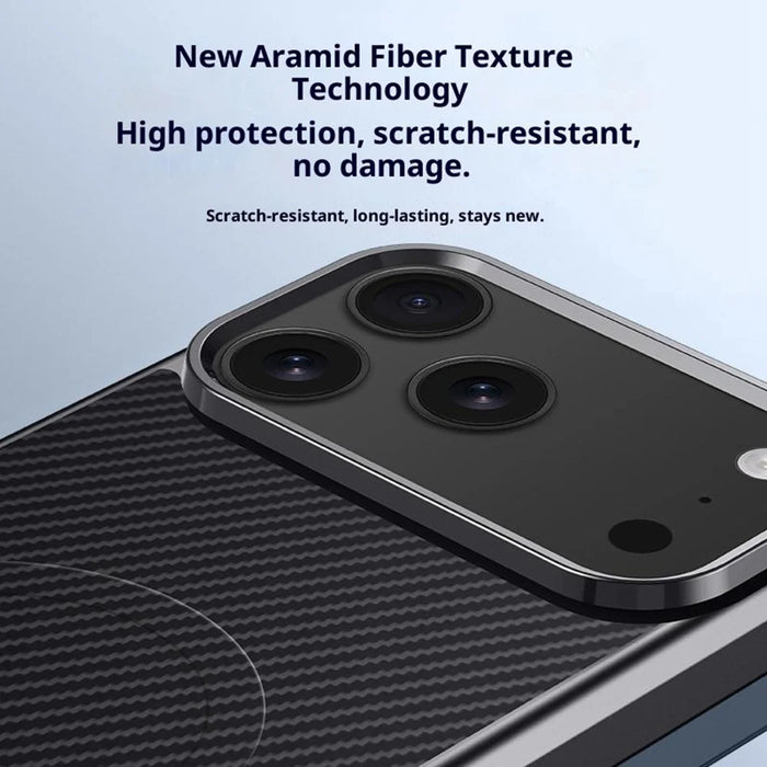 For iPhone 17 Pro Case Compatible with MagSafe Carbon Fiber PU + PC + Silicone Protective Cover - Black - 7