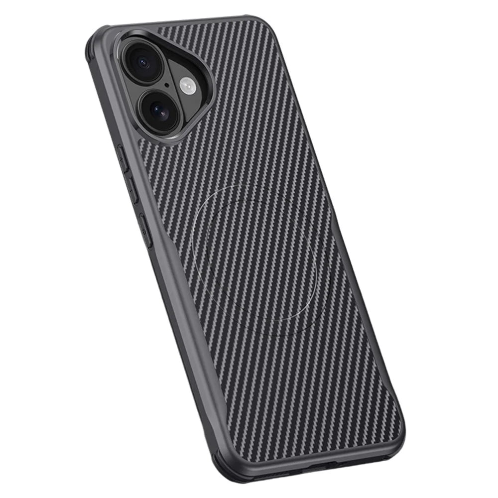 For iPhone 17 Case Compatible with MagSafe Carbon Fiber PU+PC+Silicone Protective Cover - Black - 1