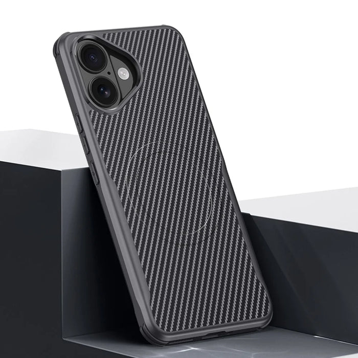 For iPhone 17 Case Compatible with MagSafe Carbon Fiber PU+PC+Silicone Protective Cover - Black - 2