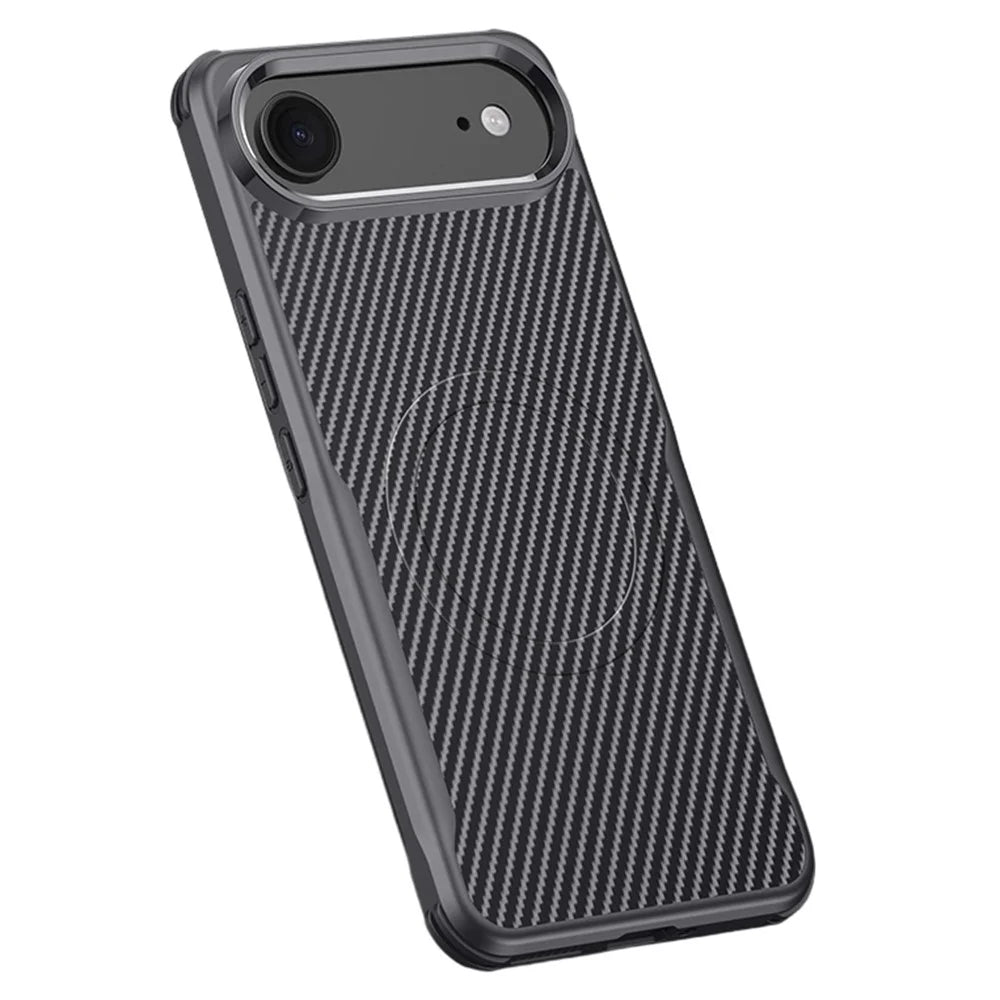 For iPhone Air Case Compatible with MagSafe Carbon Fiber PU+PC+Silicone Protective Cover - Black - 1