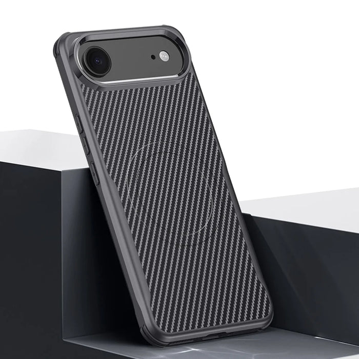 For iPhone Air Case Compatible with MagSafe Carbon Fiber PU+PC+Silicone Protective Cover - Black - 2