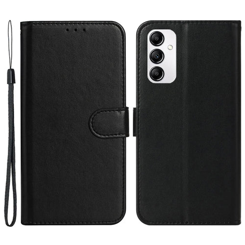 Cell Phone Cover with Card Slots For Samsung Galaxy A14 5G / 4G , Solid Color Shockproof PU Leather Phone Case Wallet Stand with Strap - Black - 1