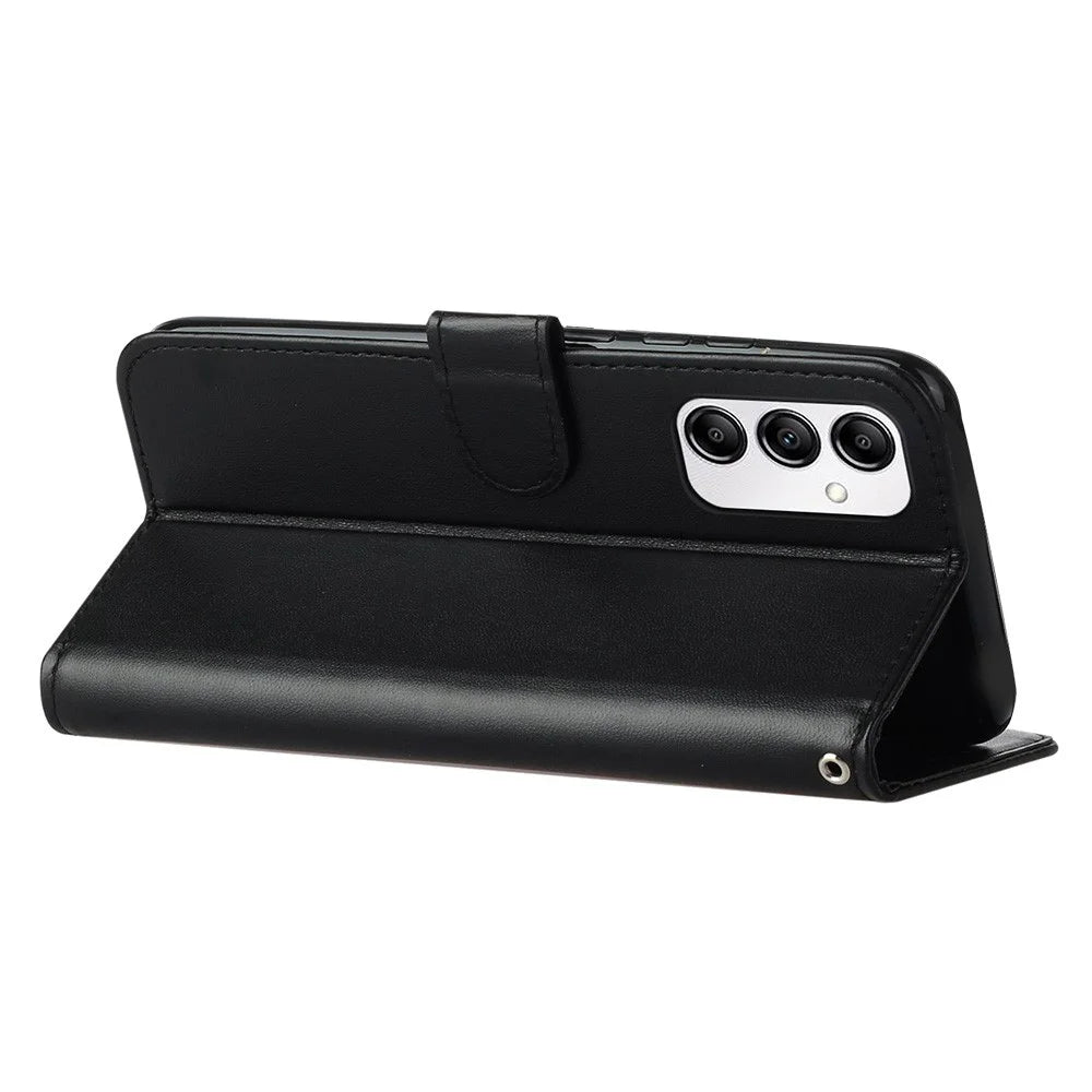 Cell Phone Cover with Card Slots For Samsung Galaxy A14 5G / 4G , Solid Color Shockproof PU Leather Phone Case Wallet Stand with Strap - Black - 2