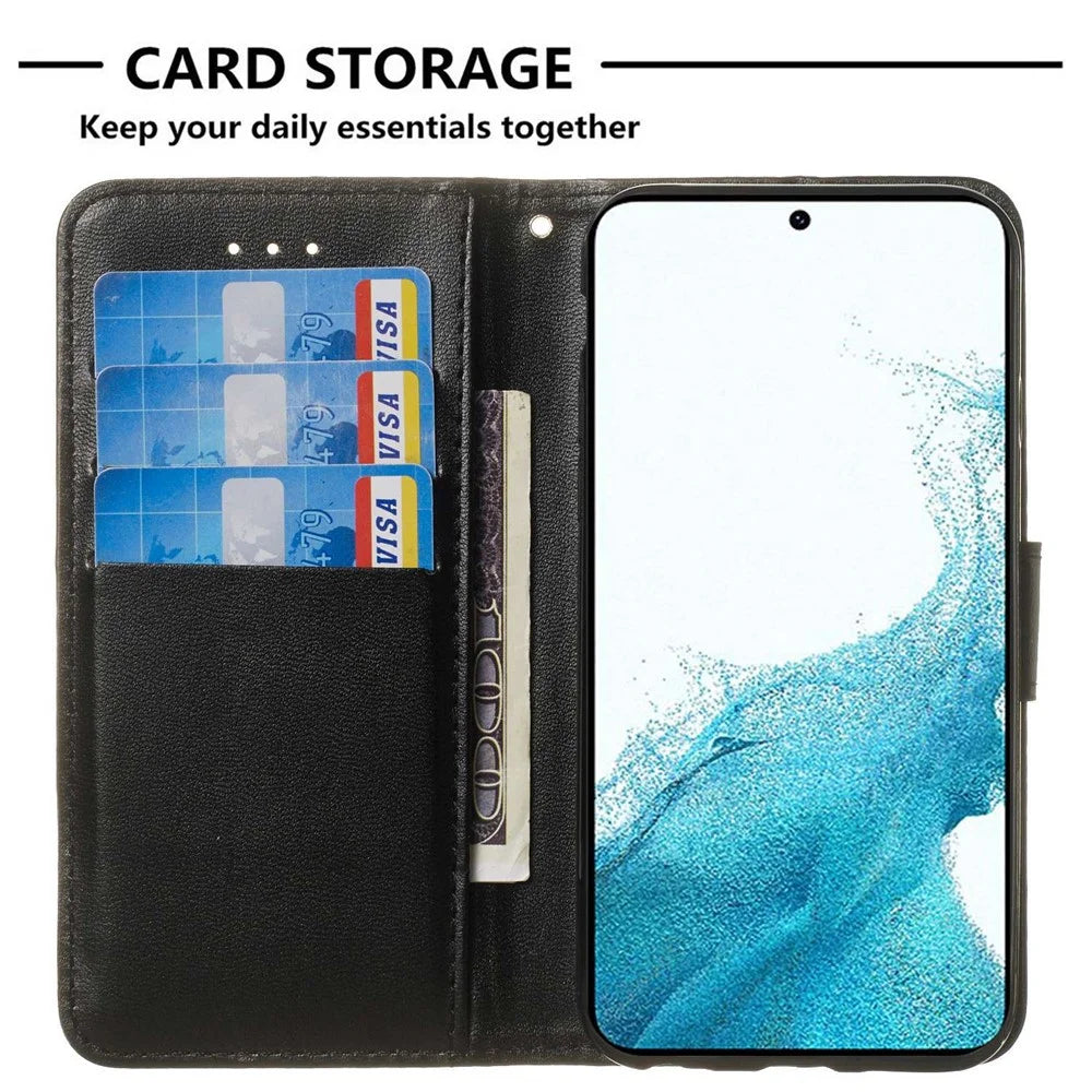 Cell Phone Cover with Card Slots For Samsung Galaxy A14 5G / 4G , Solid Color Shockproof PU Leather Phone Case Wallet Stand with Strap - Black - 3