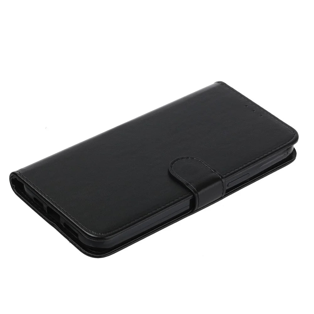 Cell Phone Cover with Card Slots For Samsung Galaxy A14 5G / 4G , Solid Color Shockproof PU Leather Phone Case Wallet Stand with Strap - Black - 4
