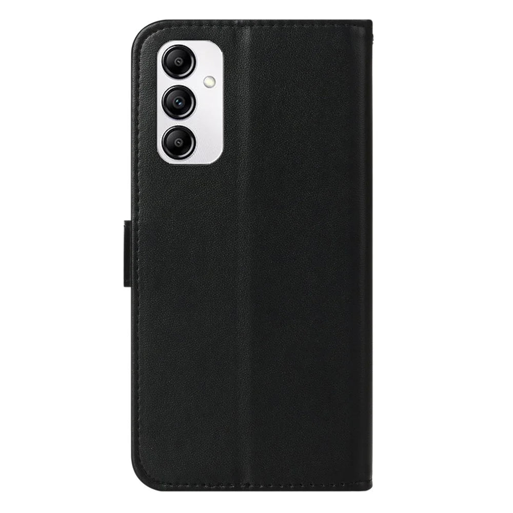Cell Phone Cover with Card Slots For Samsung Galaxy A14 5G / 4G , Solid Color Shockproof PU Leather Phone Case Wallet Stand with Strap - Black - 6