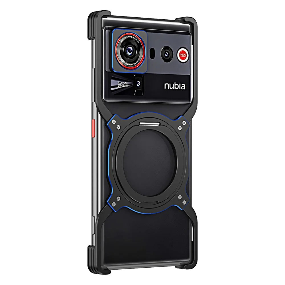 For ZTE nubia Z80 Ultra 5G Case Kickstand Metal Bumper Magnetic Phone Cover - Black / Blue - 1
