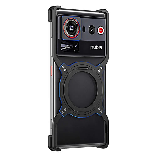 For ZTE nubia Z80 Ultra 5G Case Kickstand Metal Bumper Magnetic Phone Cover - Black / Blue - 1