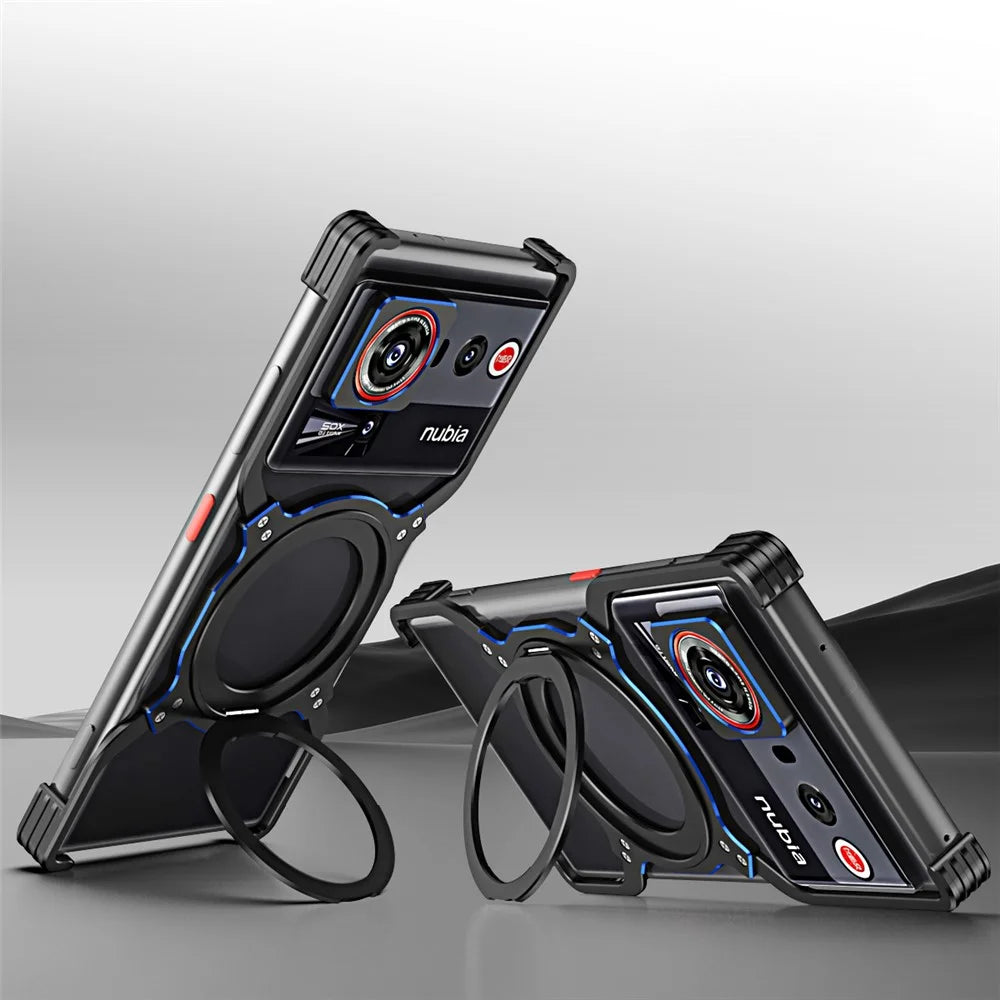 For ZTE nubia Z80 Ultra 5G Case Kickstand Metal Bumper Magnetic Phone Cover - Black / Blue - 2