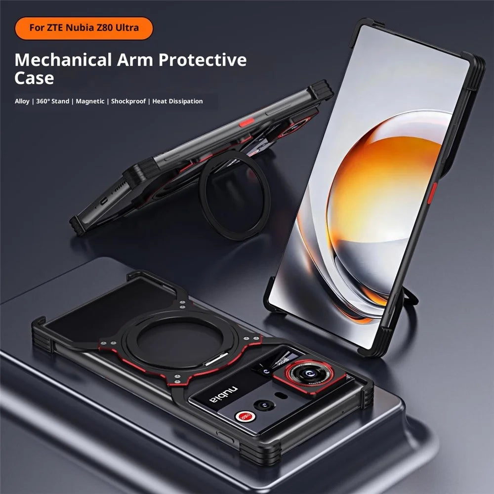 For ZTE nubia Z80 Ultra 5G Case Kickstand Metal Bumper Magnetic Phone Cover - Black / Blue - 3