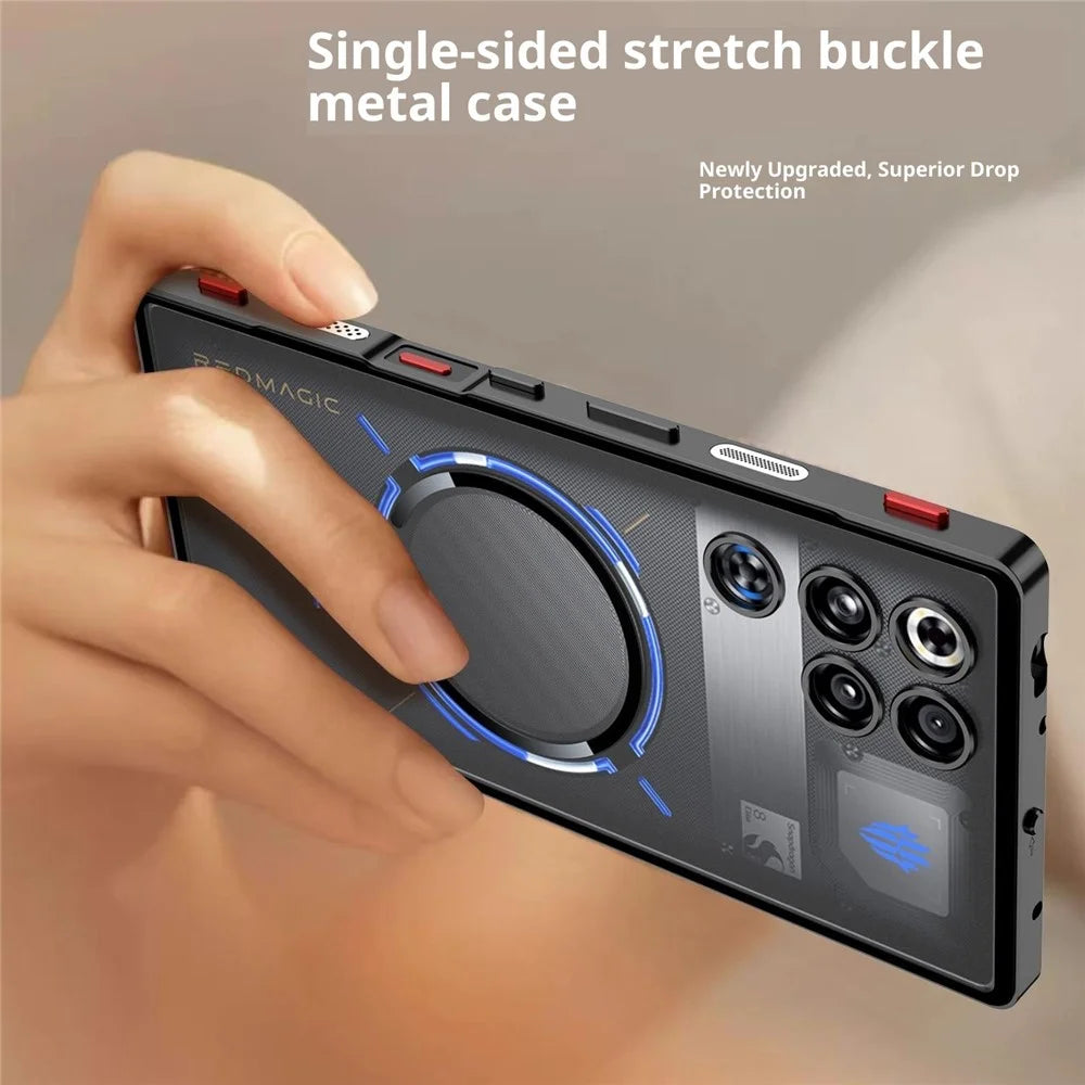 For ZTE nubia RedMagic 11 Pro 5G / 11 Pro+ 5G Magnetic Case Aluminium Alloy PC Matte Phone Cover Pop-Up Snap Lock - Black - 2