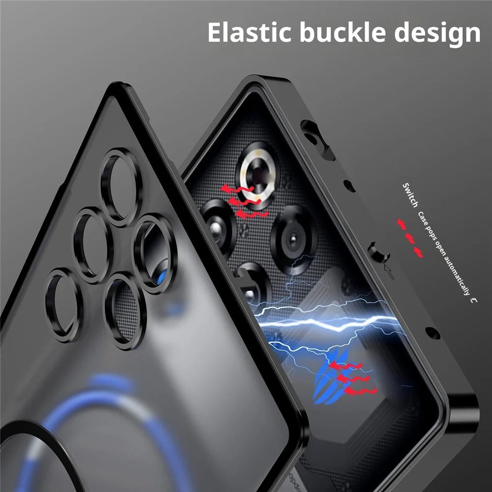 For ZTE nubia RedMagic 11 Pro 5G / 11 Pro+ 5G Magnetic Case Aluminium Alloy PC Matte Phone Cover Pop-Up Snap Lock - Black - 3