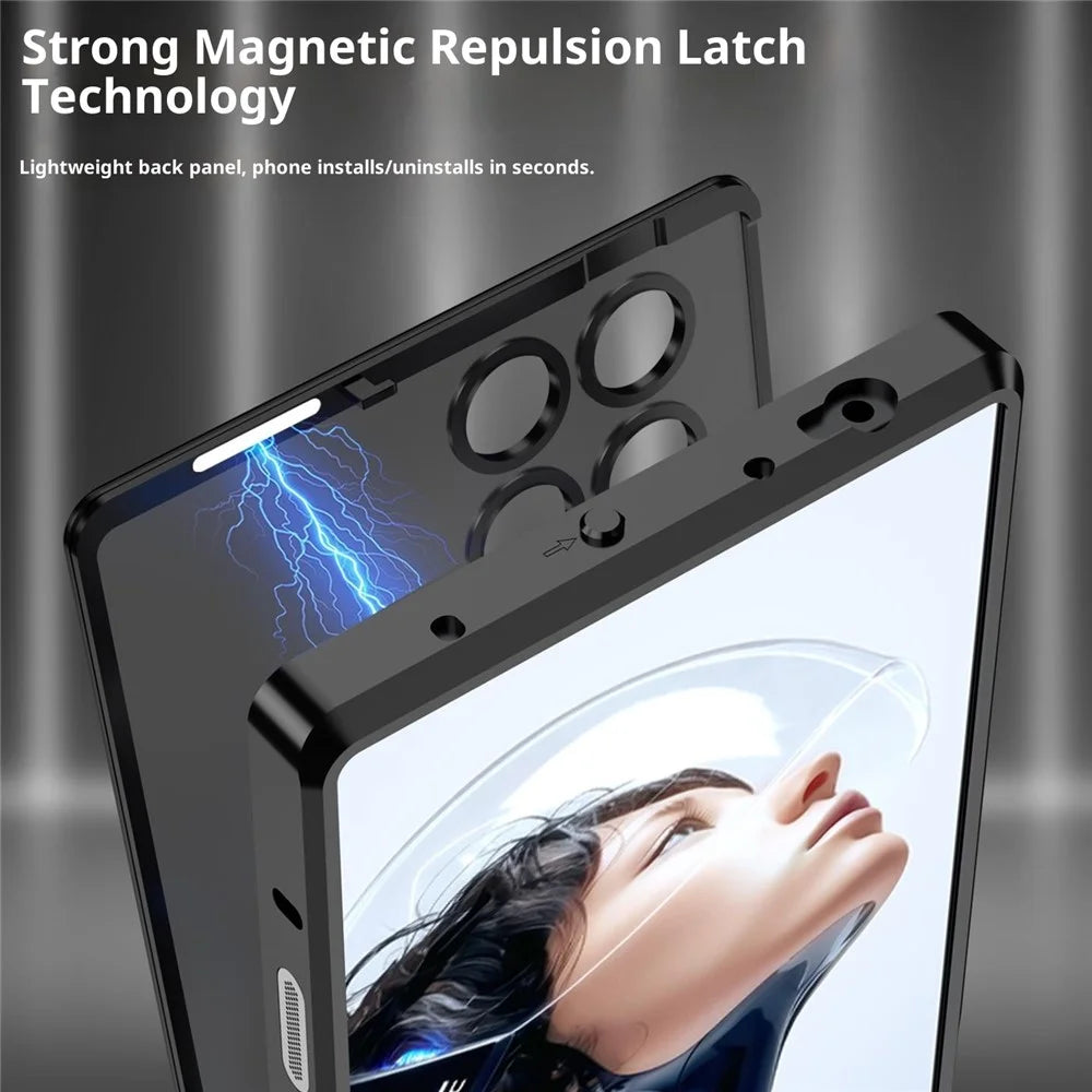 For ZTE nubia RedMagic 11 Pro 5G / 11 Pro+ 5G Magnetic Case Aluminium Alloy PC Matte Phone Cover Pop-Up Snap Lock - Black - 4