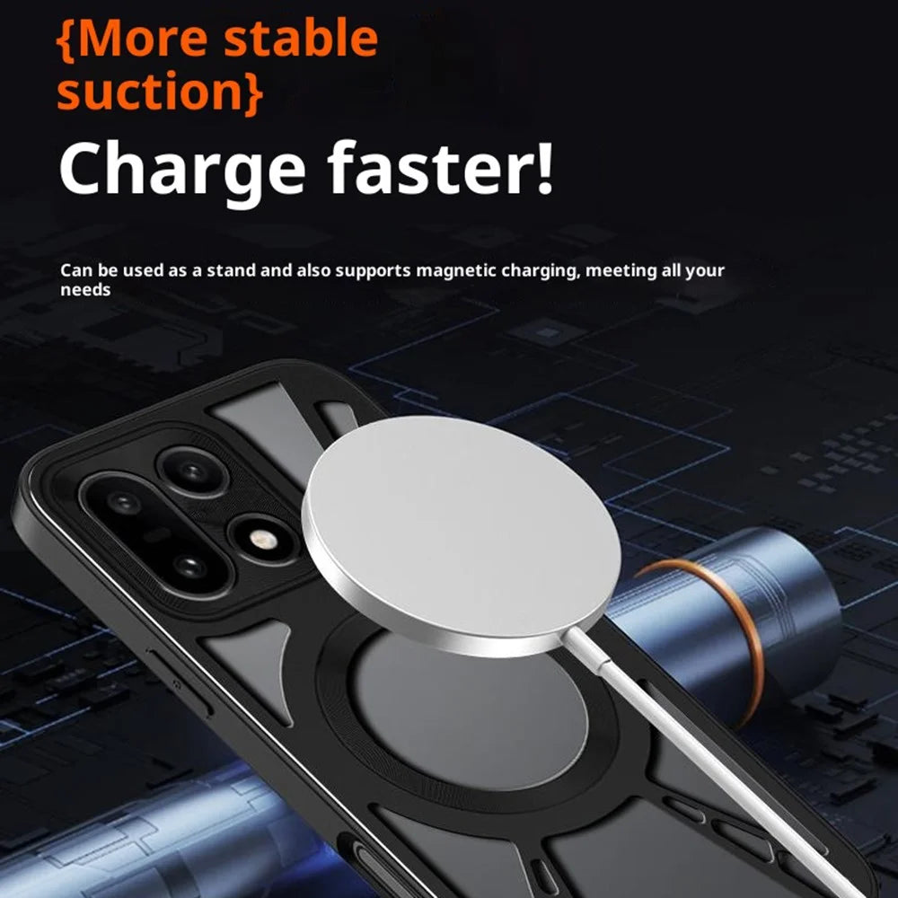 For OnePlus 15 5G Magnetic Case Hollow Heat Dissipation Silicone + PC + Metal Bumper Phone Cover - Black - 3