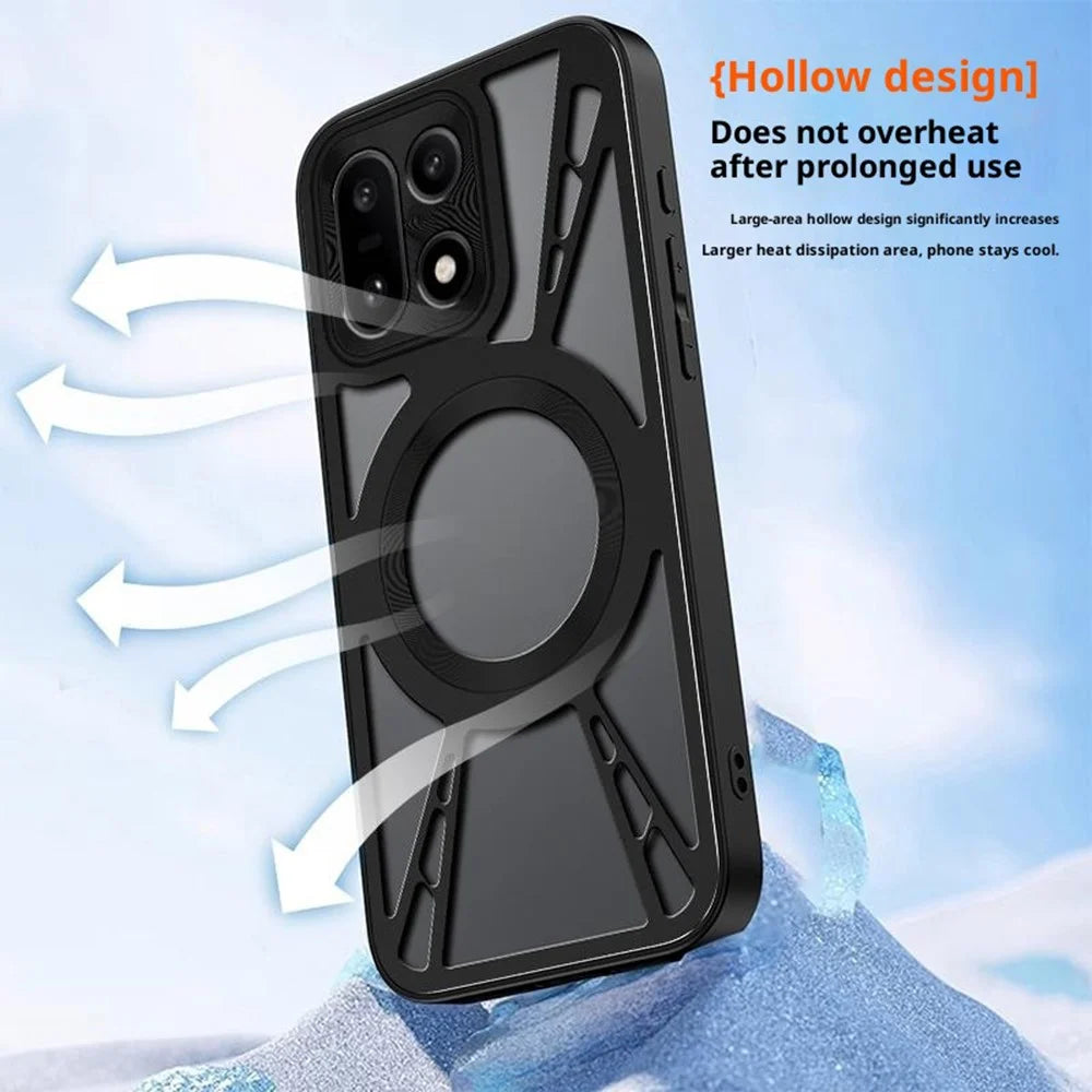 For OnePlus 15 5G Magnetic Case Hollow Heat Dissipation Silicone + PC + Metal Bumper Phone Cover - Black - 5