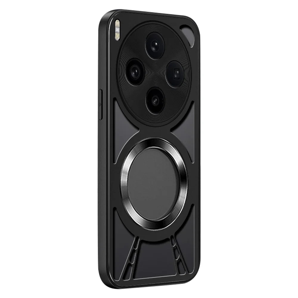 For vivo X300 5G Magnetic Case Hollow Heat Dissipation Silicone + PC + Metal Bumper Phone Cover - Black - 1