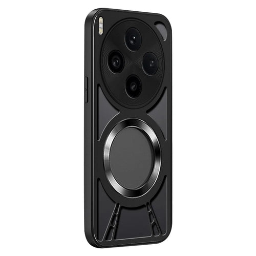 For vivo X300 5G Magnetic Case Hollow Heat Dissipation Silicone + PC + Metal Bumper Phone Cover - Black - 1