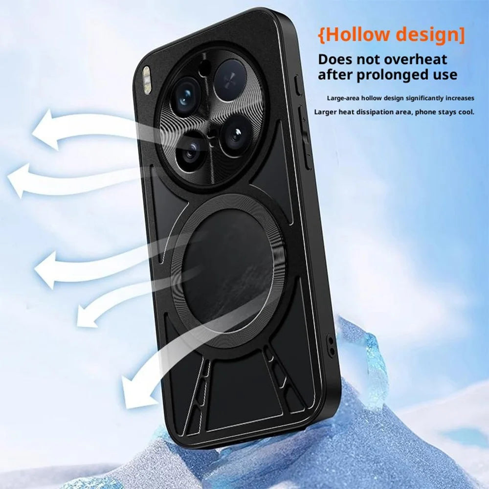 For vivo X300 5G Magnetic Case Hollow Heat Dissipation Silicone + PC + Metal Bumper Phone Cover - Black - 5