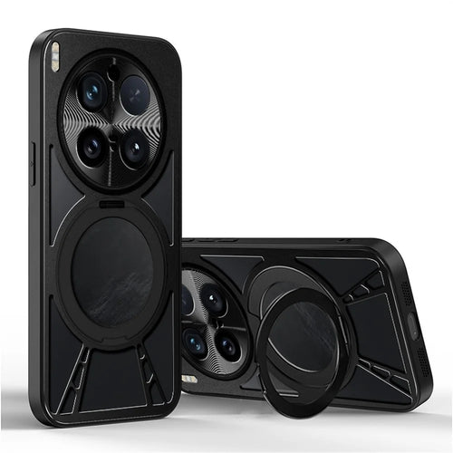 For vivo X300 Pro 5G Case Magnetic Kickstand Hollow Heat Dissipation Silicone + PC + Metal Bumper Phone Cover - Black - 1