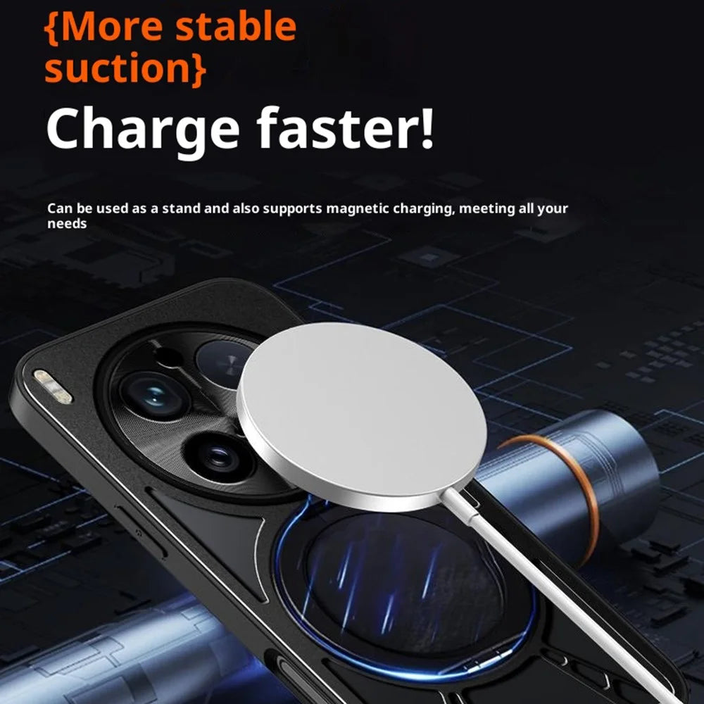 For vivo X300 Pro 5G Case Magnetic Kickstand Hollow Heat Dissipation Silicone + PC + Metal Bumper Phone Cover - Black - 3