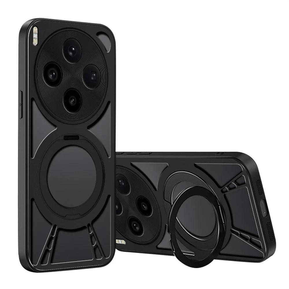 For vivo X300 5G Case Magnetic Kickstand Hollow Heat Dissipation Silicone + PC + Metal Bumper Phone Cover - Black - 1