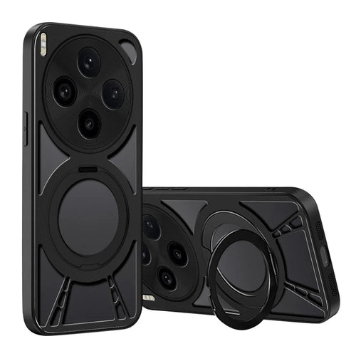 For vivo X300 5G Case Magnetic Kickstand Hollow Heat Dissipation Silicone + PC + Metal Bumper Phone Cover - Black - 1