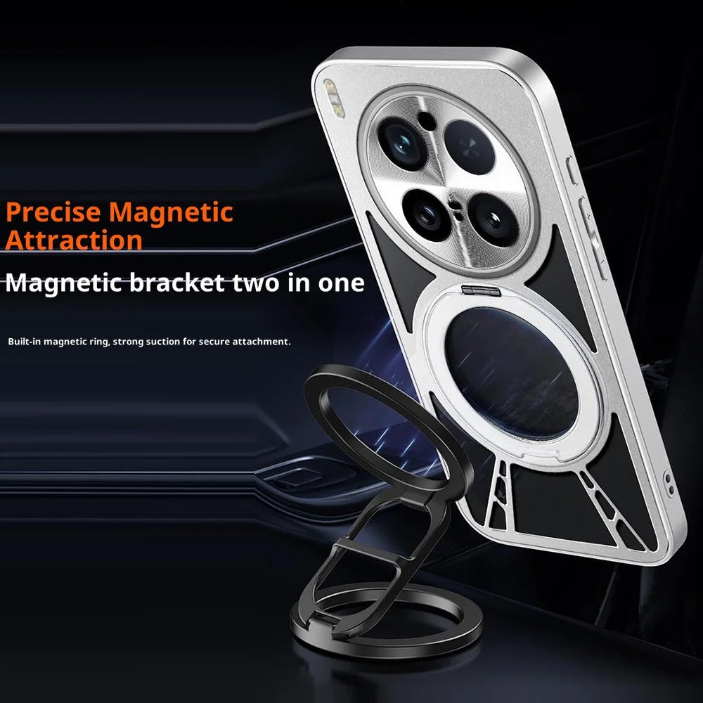 For vivo X300 5G Case Magnetic Kickstand Hollow Heat Dissipation Silicone + PC + Metal Bumper Phone Cover - Black - 2