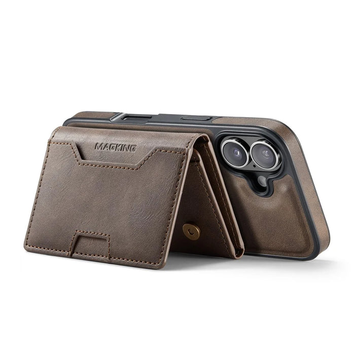 MAGKING K4 Series For iPhone 17 Case Compatible with MagSafe Detachable Wallet PU TPU PC Phone Cover - Coffee - 3