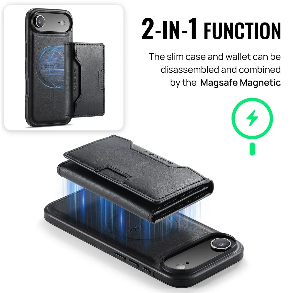 MAGKING K4 Series For iPhone Air Case Compatible with MagSafe Detachable Wallet PU TPU PC Phone Cover - Black - 5