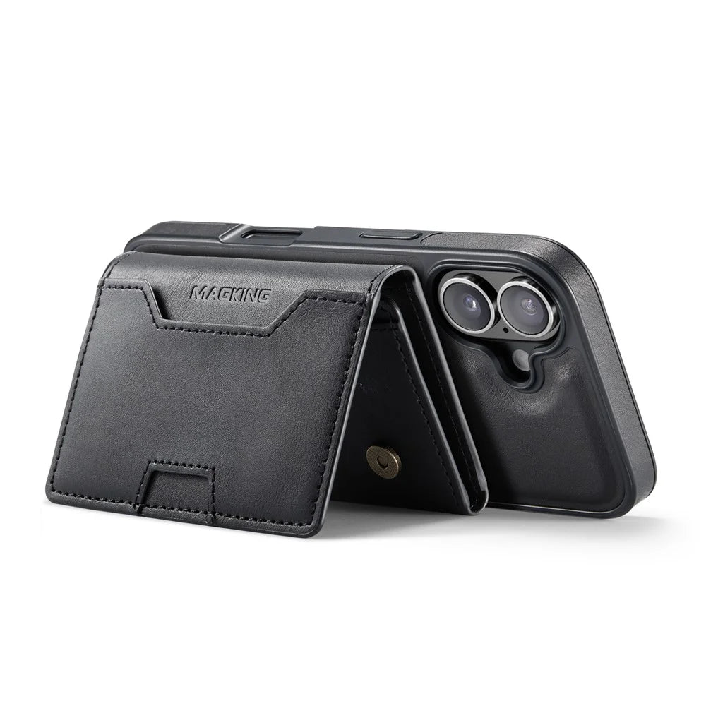 MAGKING K4 Series For iPhone 16 Plus Case Compatible with MagSafe Detachable Wallet PU TPU PC Phone Cover - Black - 3