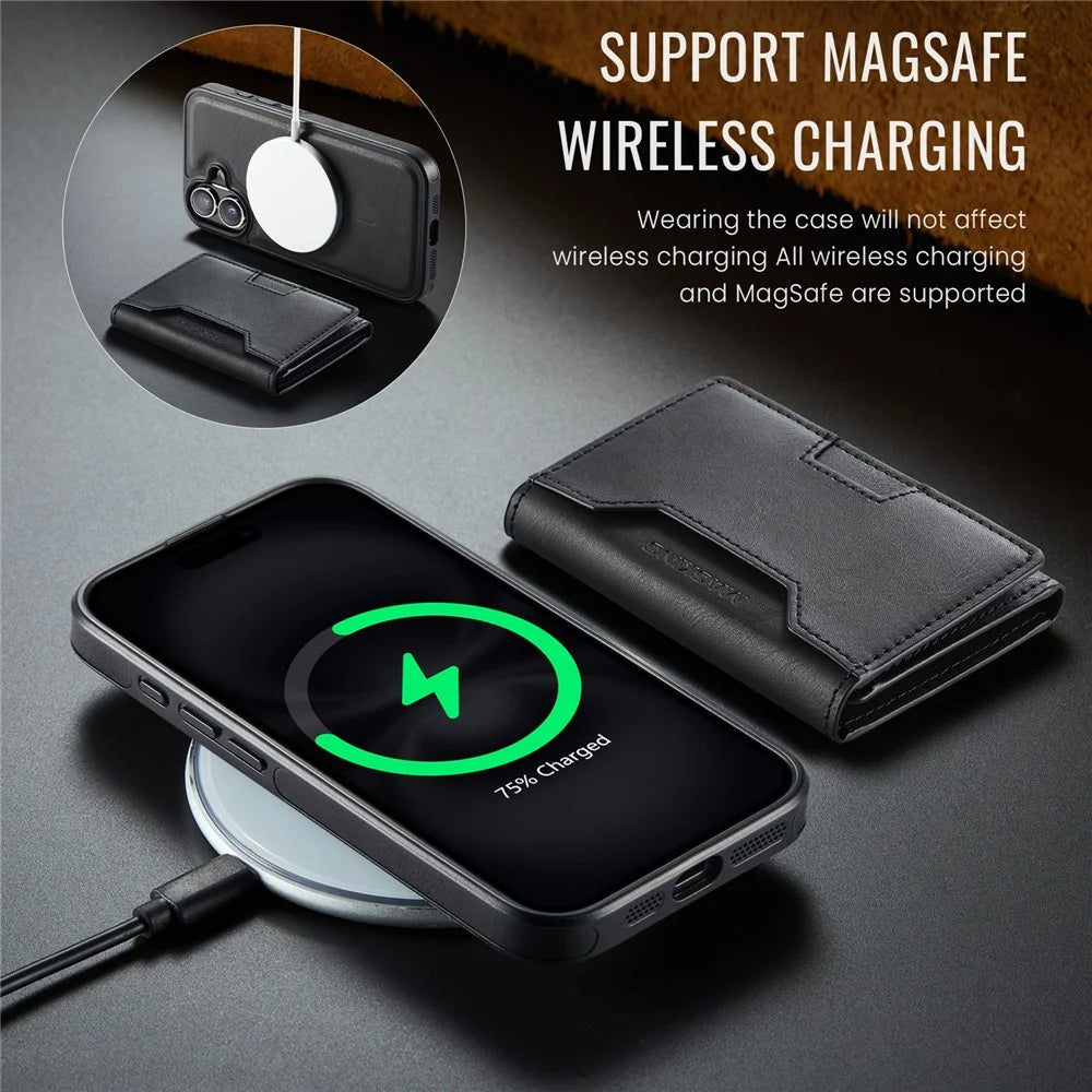 MAGKING K4 Series For iPhone 16 Plus Case Compatible with MagSafe Detachable Wallet PU TPU PC Phone Cover - Black - 7