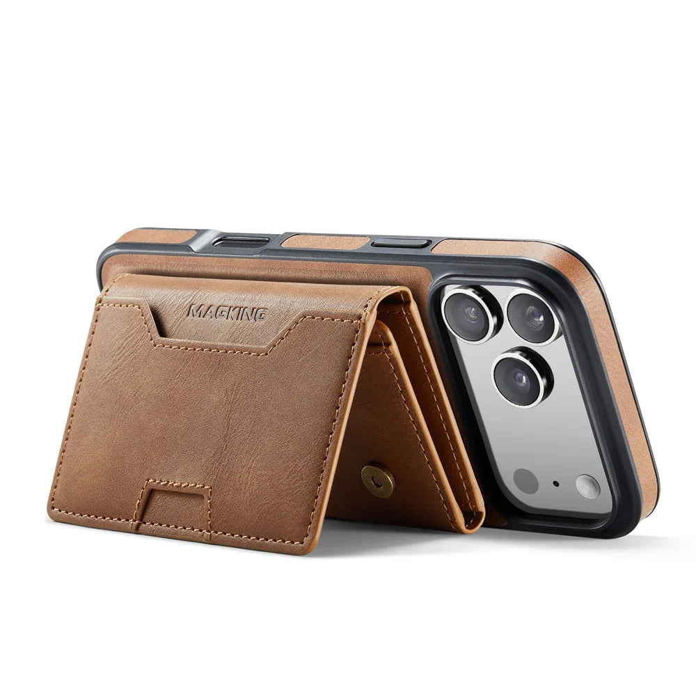 MAGKING K4 Series For iPhone 18 Pro / 17 Pro Case Compatible with MagSafe Detachable Wallet PU TPU PC Phone Cover - Brown - 3
