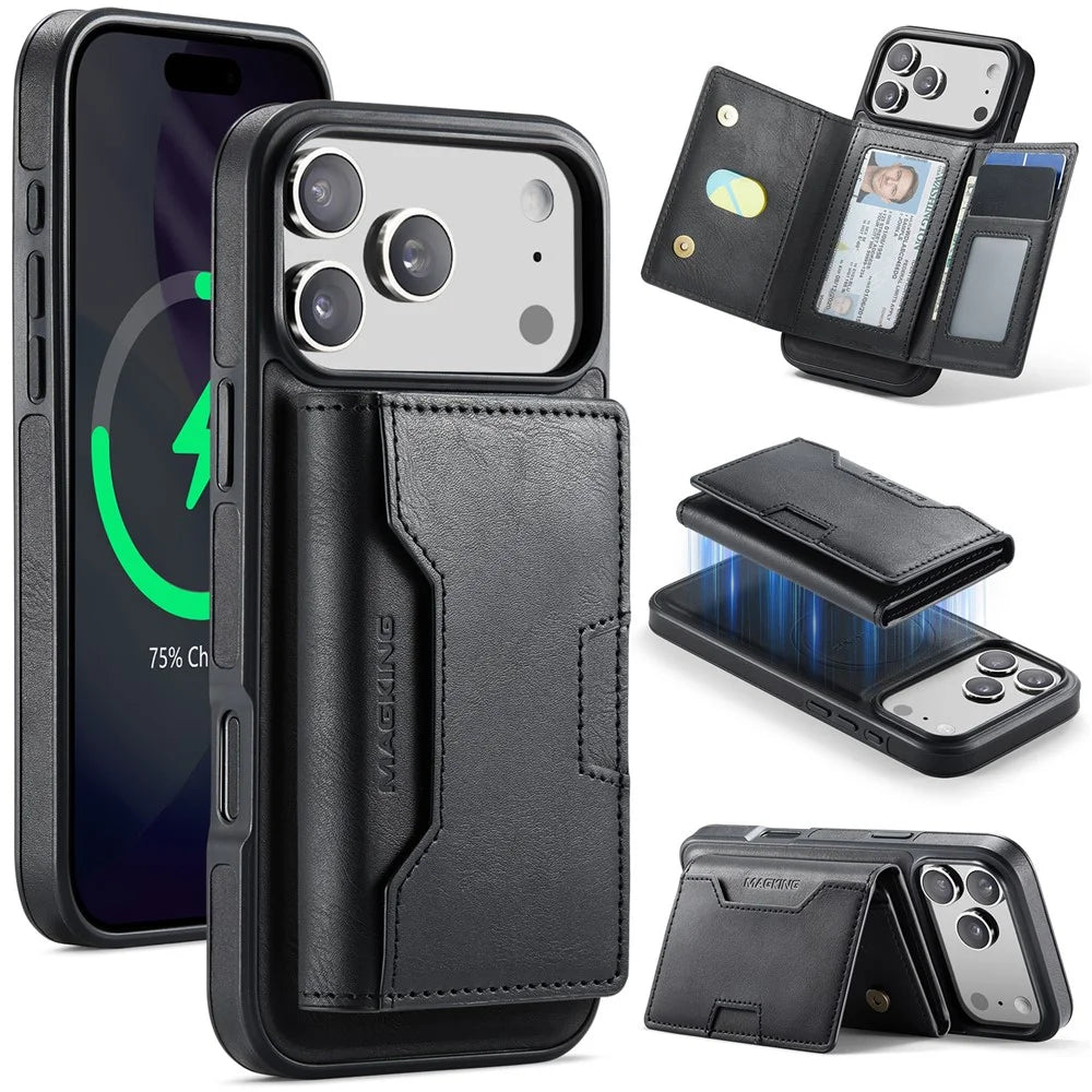 MAGKING K4 Series For iPhone 18 Pro Max / 17 Pro Max Case Compatible with MagSafe Detachable Wallet PU TPU PC Phone Cover - Black - 1