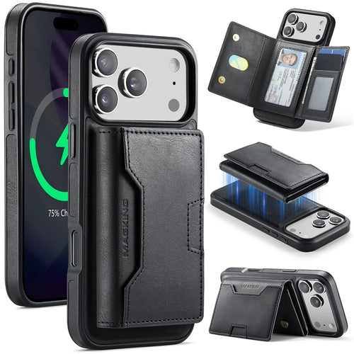 MAGKING K4 Series For iPhone 18 Pro Max / 17 Pro Max Case Compatible with MagSafe Detachable Wallet PU TPU PC Phone Cover - Black - 1