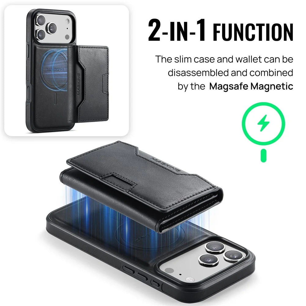 MAGKING K4 Series For iPhone 18 Pro Max / 17 Pro Max Case Compatible with MagSafe Detachable Wallet PU TPU PC Phone Cover - Black - 5