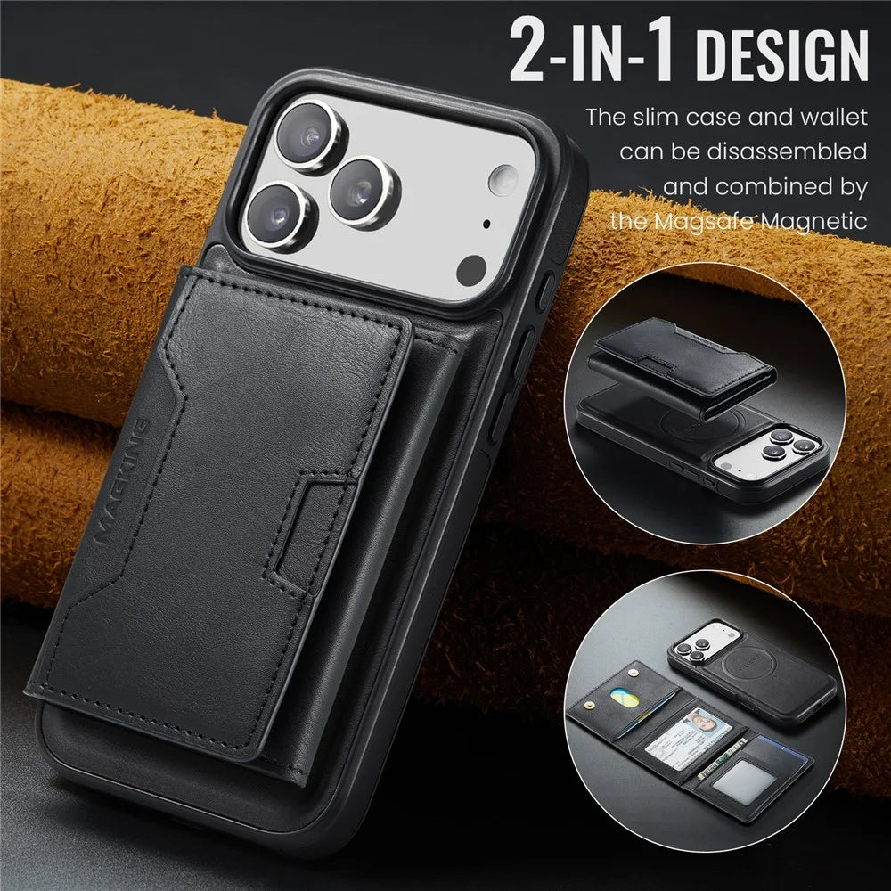 MAGKING K4 Series For iPhone 18 Pro Max / 17 Pro Max Case Compatible with MagSafe Detachable Wallet PU TPU PC Phone Cover - Black - 6