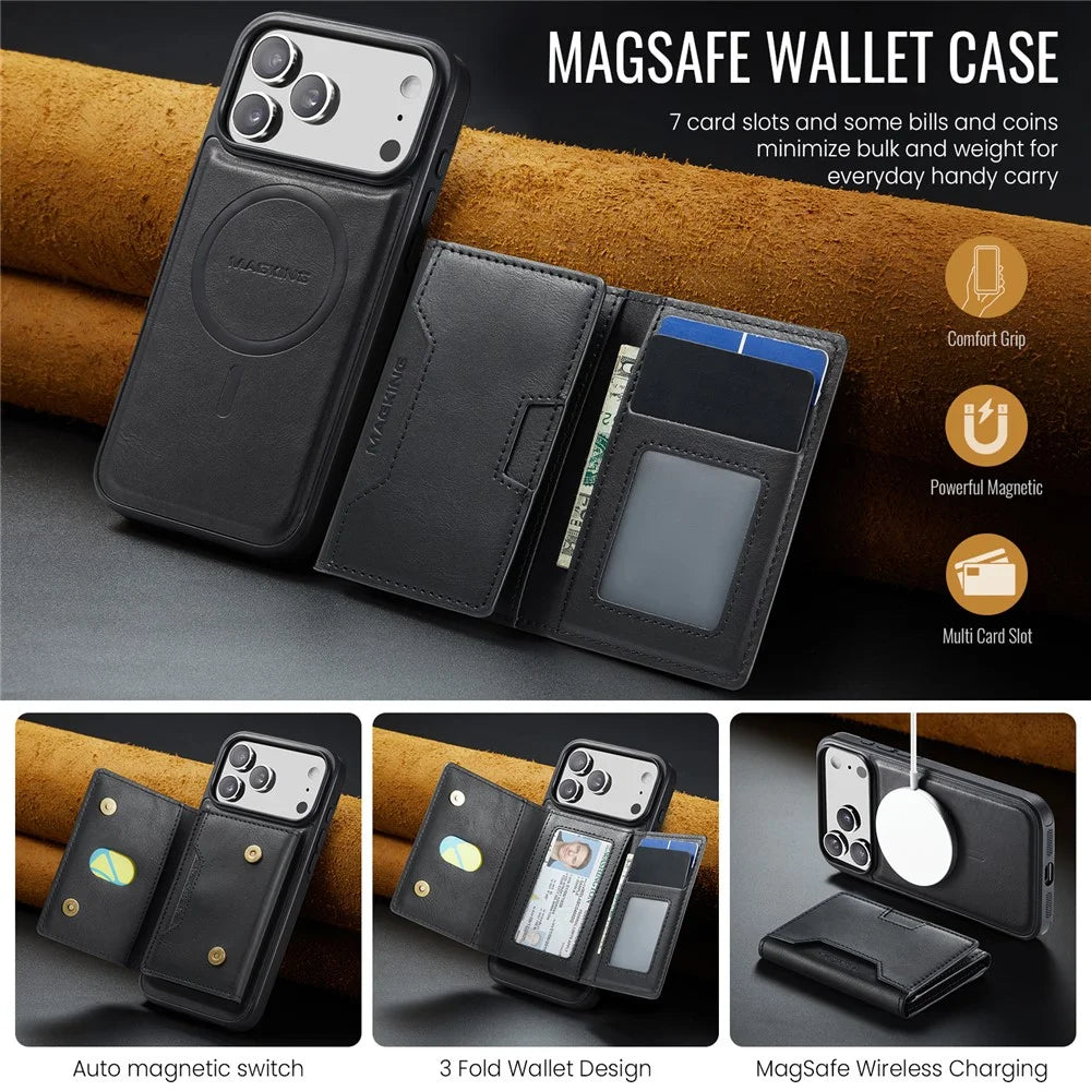 MAGKING K4 Series For iPhone 18 Pro Max / 17 Pro Max Case Compatible with MagSafe Detachable Wallet PU TPU PC Phone Cover - Black - 7