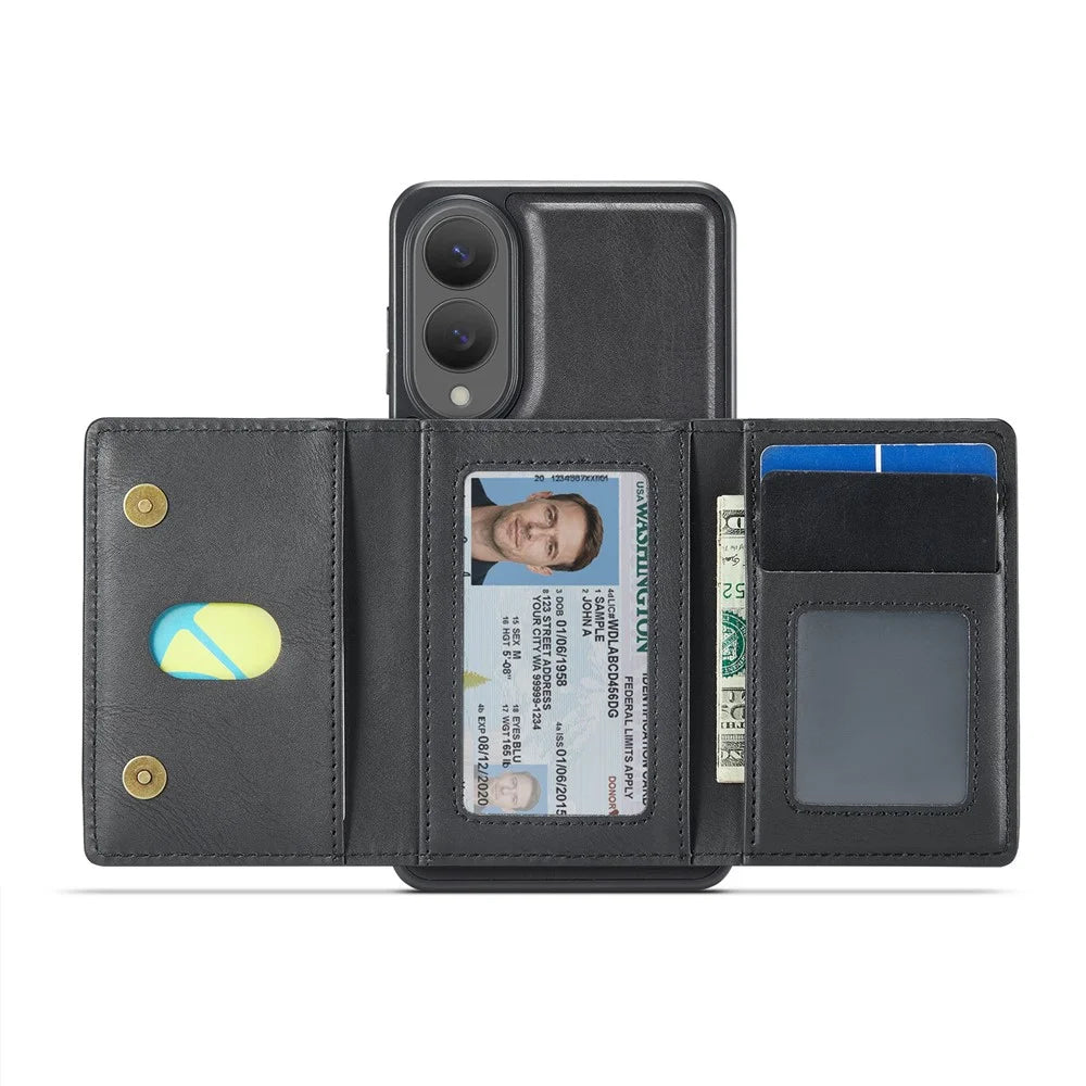 MAGKING K4 Series For Samsung Galaxy S25 Edge Magnetic Case Detachable Wallet PU TPU PC Phone Cover - Black - 4