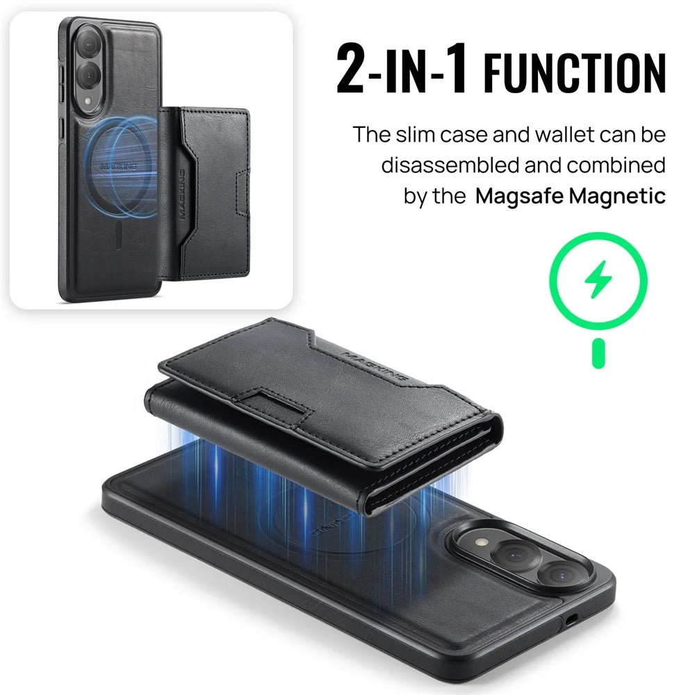 MAGKING K4 Series For Samsung Galaxy S25 Edge Magnetic Case Detachable Wallet PU TPU PC Phone Cover - Black - 5