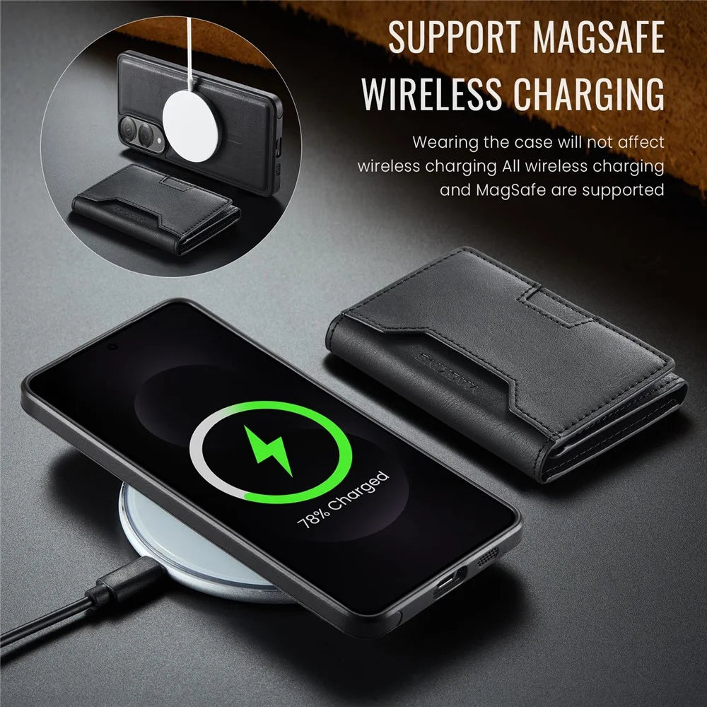 MAGKING K4 Series For Samsung Galaxy S25 Edge Magnetic Case Detachable Wallet PU TPU PC Phone Cover - Black - 7