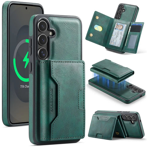 MAGKING K4 Series For Samsung Galaxy S25 FE Magnetic Case Detachable Wallet PU TPU PC Phone Cover - Green - 1