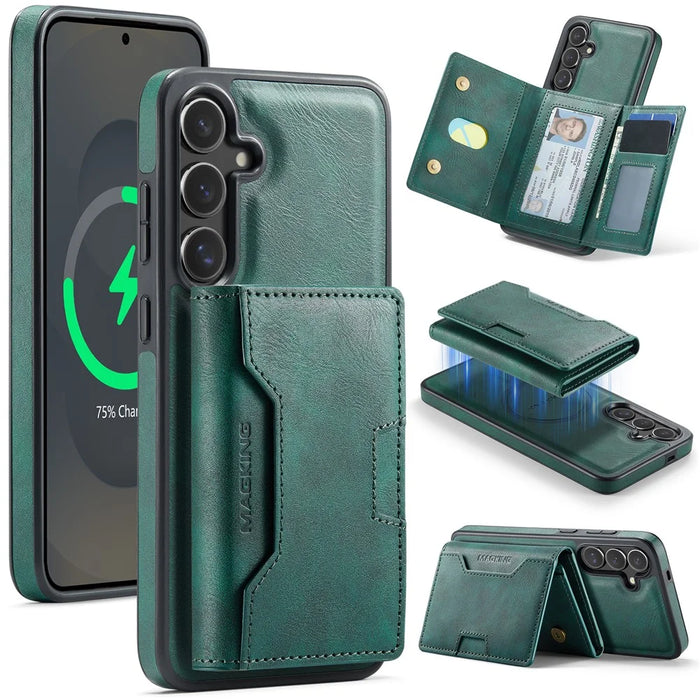 MAGKING K4 Series For Samsung Galaxy S25 FE Magnetic Case Detachable Wallet PU TPU PC Phone Cover - Green - 1
