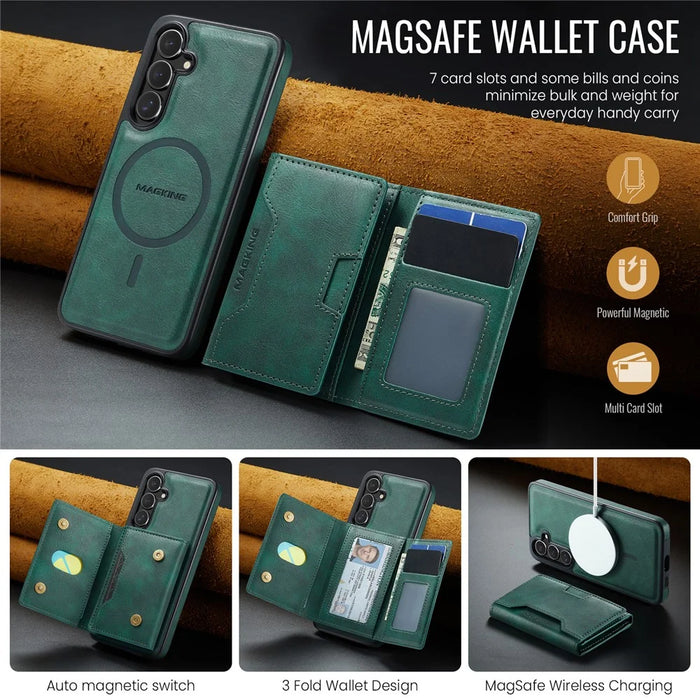 MAGKING K4 Series For Samsung Galaxy S25 FE Magnetic Case Detachable Wallet PU TPU PC Phone Cover - Green - 6